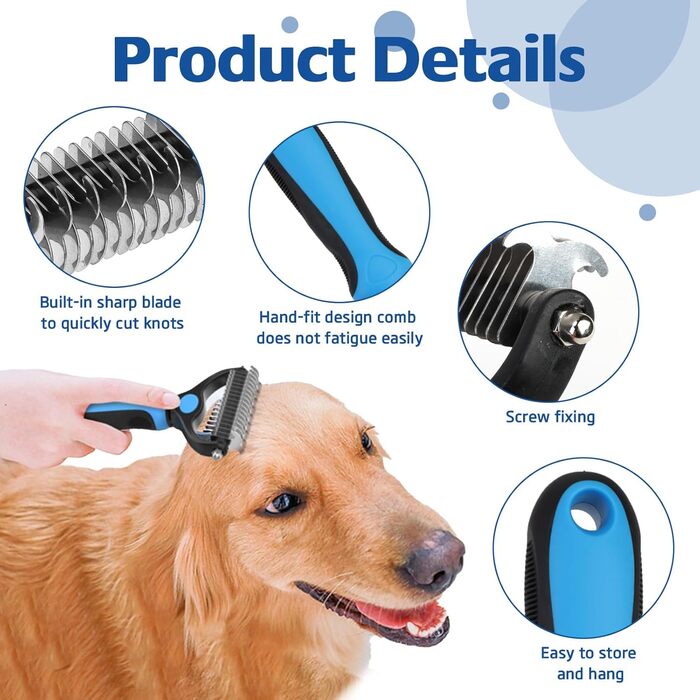 Бурштук для вичісування собак, щітка від випадання шерсті, двосторонній, для підшерстка, гребінець, матуючий інструмент для видалення шерсті, щітка для собак та котів, видалення линяючого підшерстка, ковтунів, матів