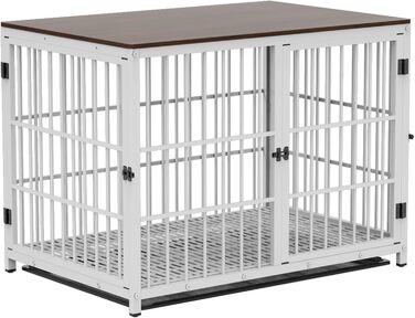 Дерев'яний вольєр для собак BingoPaw XXL 107x71x81 см білий, багатофункціональний: клітка, будка, тумба, шафа для великих собак, з стільницею для дому