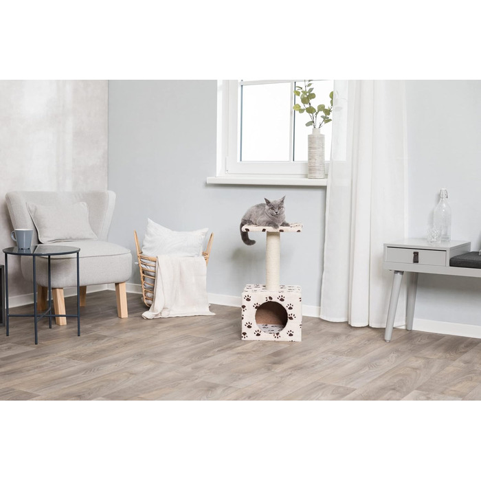 Дряпка для котів TRIXIE Zamora 60 см, бежева з відбитками лап – маленький котячий будиночок для молодих кошенят, з зручною лежанкою, комфортний та стійкий