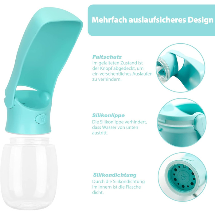 Водяна пляшка для собак Nepfaivy 350мл - туристична, вилка-поїльник, противитікаюча, для маленьких собак