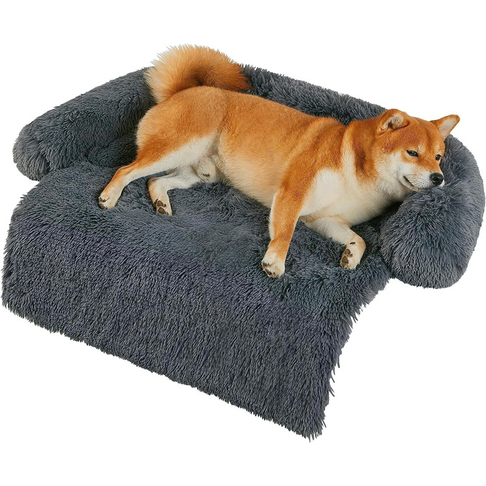М'яке ліжко для собак, плюшеве, з неслизьким покриттям, знімний, пральний, для маленьких та середніх собак, ліжко-софа для тварин, сіре, 60 x 55 x 10 см