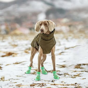 Зимовий теплий теплий одяг для собак з антиковзними підошвами, 4-8 кг, водонепроникний, оливковий зелений