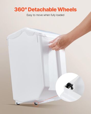 Набір контейнерів для зберігання VEVOR: 4 шт. (2 x 15 л / 2 x 20 л) з колесами, мірним стаканчиком та герметичними кришками. Підходять для кормів для тварин, круп, мюслі та кухонних інгредієнтів.