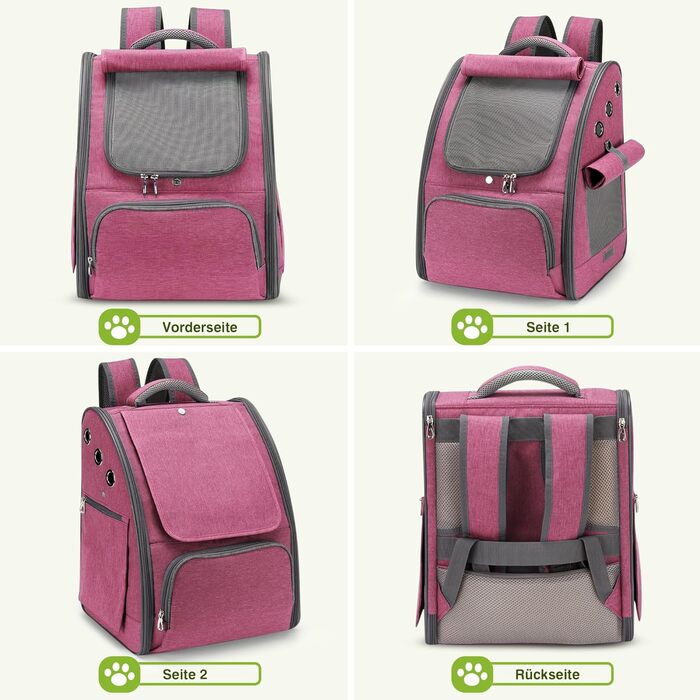 Рюкзак для котів та собак ALLSOPETS, складний, дихаючий, з сонцезахистом, для маленьких котів та собак. Ідеально для подорожей, кемпінгу та походів (Колір: Ягідний рожевий)