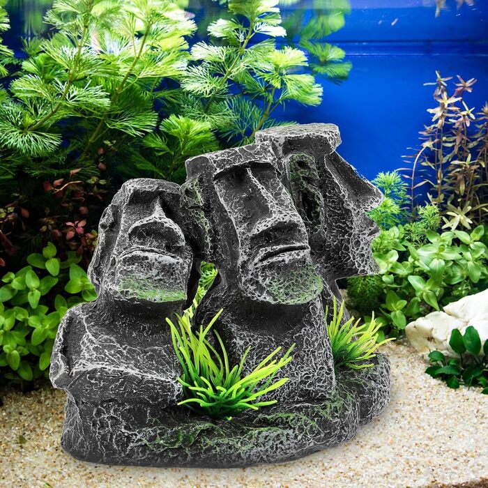 Декорація для акваріума Moai – голова острова Пасхи, скульптура Ahu Akivi, укриття для риб, прикраса для прісноводного та морського акваріума, ландшафтний орнамент, бренд minkissy