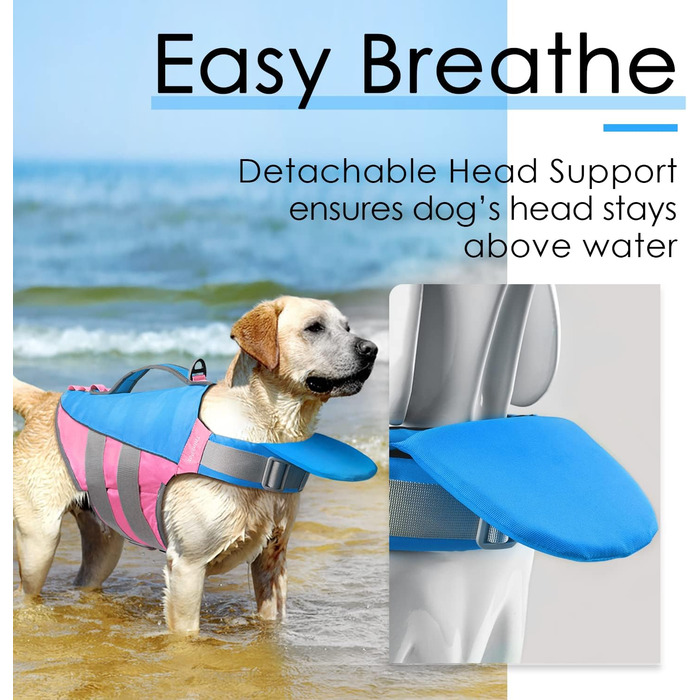 Жилет рятувальний для собак ThinkPet, світловідбиваючий, регульований, з підйомною силою (блакитно-рожевий, S)