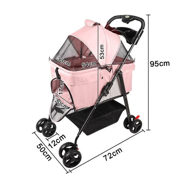 Візок для собак та котів OHMG Hundebuggy: компактний, складаний, до 25 кг, з сіткою та тримачем для напоїв (50 x 65 x 99 см)