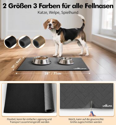 Підкладка під миску для собак та котів, сіра, 43 x 71 см, швидковисихаюча, нековзна, з абсорбентом