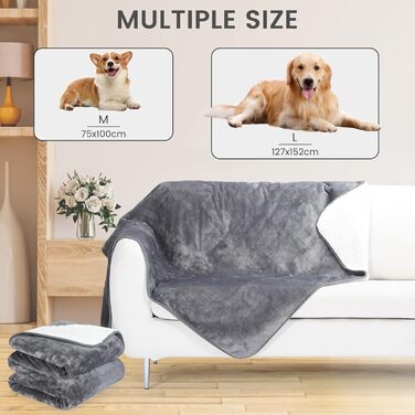 PETTOM водонепроникна флісова ковдра для собак і котів 75x100 см, м'який плед для домашніх тварин, захист дивану, авто, ліжка, машинне прання, сірий