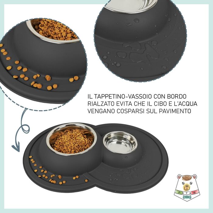 Миска для кота Patam з нержавіючої сталі з антиковзною підкладкою, італійського виробництва, Jerry Grün (Tom Grau)