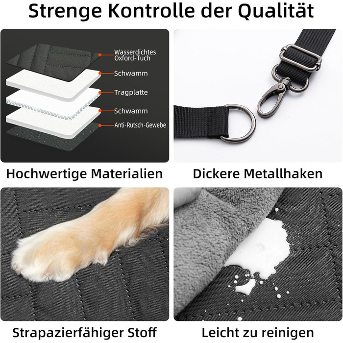 Задній сидіння для собак, жорсткий піддон (132x63,5 см), вантажопідйомність 40 кг, неслизька тканина Oxford для SUV/Kombi/Pick-up (Чорний)