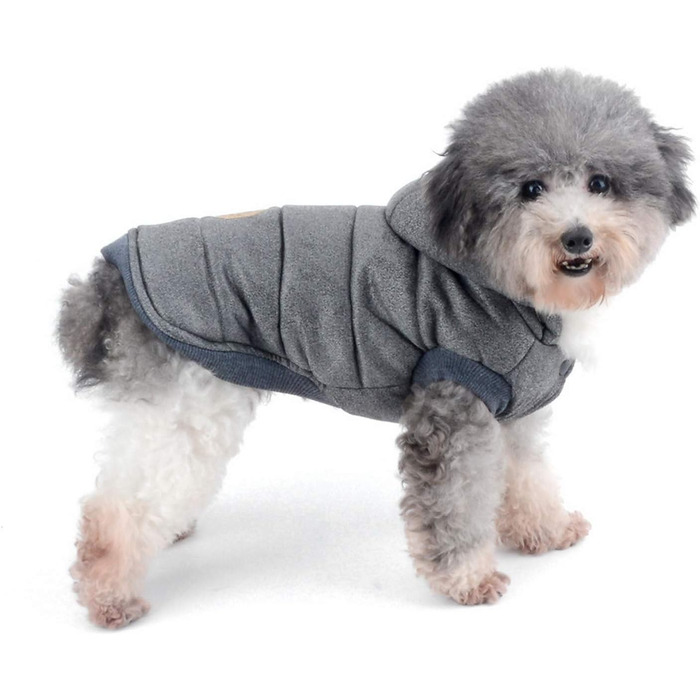 Зунеа - теплий зимовий пуховик для собак маленьких порід, флісова куртка з капюшоном, вітронепроникний одяг для цуценят, жилет, одяг для собак/кішок, сірий, розмір M