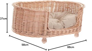 Лежак з лози для собак і котів e-wicker24 з подушкою, плетений будиночок знімна подушка, спальний кошик для домашніх тварин