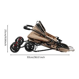 Двошаровий візок для домашніх тварин з сітчастим вікном, гальмом та кишенькою для зберігання. Складаний візок для собак та котів, вантажопідйомність 15-20 кг (Хакі)