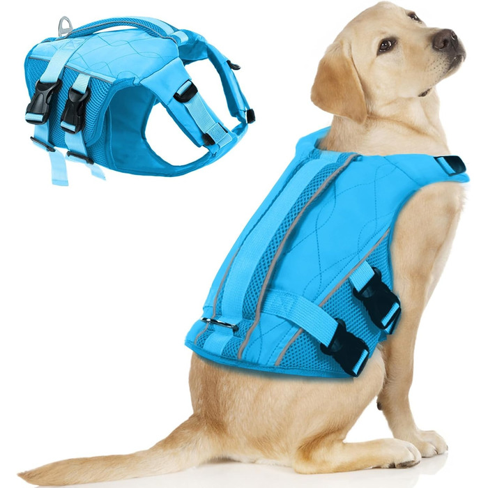 Жилет рятувальний для собак AENKU, великий, блакитний: чихуахуа, такса, бульдог, лабрадор