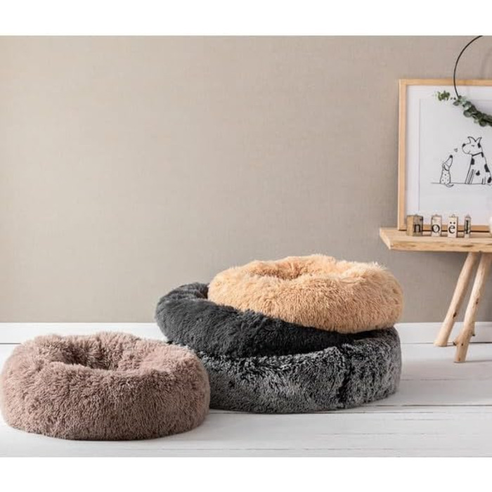 Ліжко для собак та котів Dehner Cookie, діаметр 58 см, чорне, поліестер/плюш