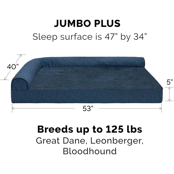 Ліжко для собак Furhaven великого розміру з ортопедичним матрацом, стиль дивана, знімний чохол, велике (135 x 102 x 24 см, блакитно-горіховий)