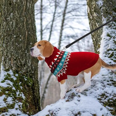 Пуловер для собак EXPAWLORER Fair Isle з візерунком Fair Isle - стильний светр, кофта для цуценят, маленьких, середніх та великих собак, з високим коміром, червоного кольору, розмір M