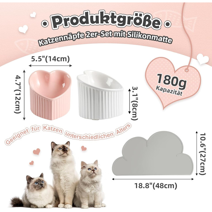 Набір мисок для котів Katzennapf Set: керамічні, підняті, з антиковзною підкладкою, зелені та темно-зелені (рожеві та білі)