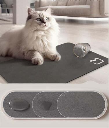 Водонепроникний килимок для годівлі котів GIBZ, 45x60 см, сірий