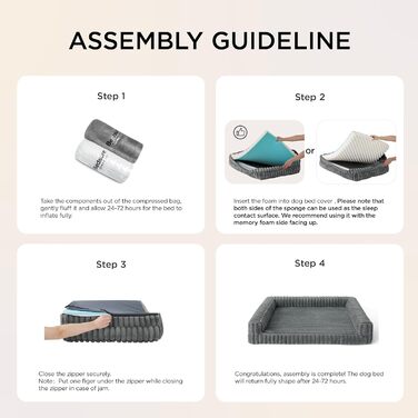 Ортопедичне ліжко для собак середніх порід BEDSURE - 76x51x16.5 см. Водонепроникне диванчик для собак з Memory Foam та Eierkarton-Schaum, знімний Cord-чехол, сірий.