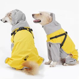 Водонепроникний дощовик для собак Lianzimau з прозорою капузоном. Відбиваючий дощовик для собак з ніжками для маленьких, середніх та великих собак. Жовтий, XXL