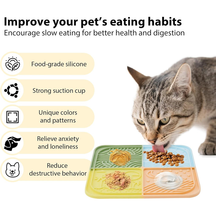 Силіконовий килимок для лизання собак та котів з присосками, багатокольоровий, для повільного годування, зменшує тривогу під час купання та тренувань