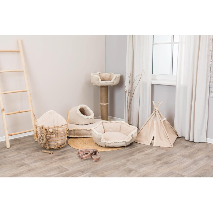 Лежак для собак TRIXIE Boho 65×65 см бежевий, м'яке плюшеве місце для середніх порід, не ковзає, можна прати
