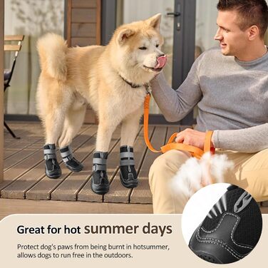 Водонепроникні чоботи для собак з світловідбиваючими ременями, антиковзка гумова підошва, захист лап, для малих, середніх та великих собак (L, B-Чорний-дихаючий)
