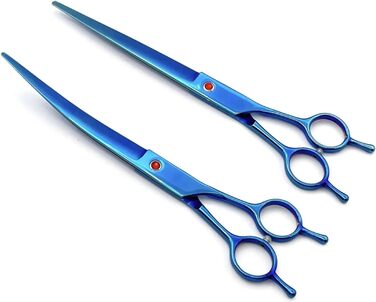 Набір професійних ножиць для собак 2 в 1: прямі та зігнуті. Підходить для собак, котів та інших тварин. (Колір: блакитний)