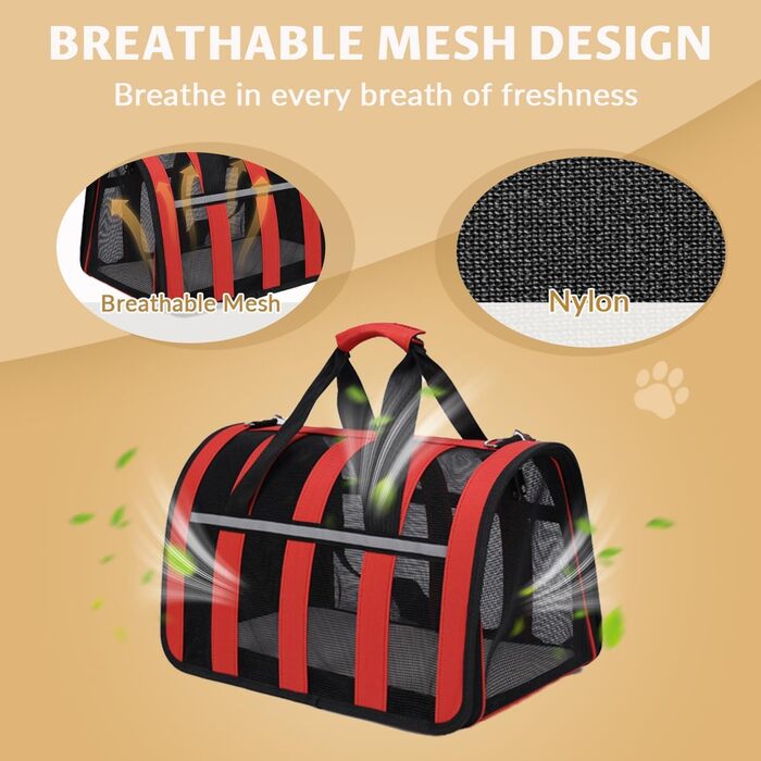 Транспортна переноска для кота Treer, з сіткою, складана, червона, 40x27x24 см