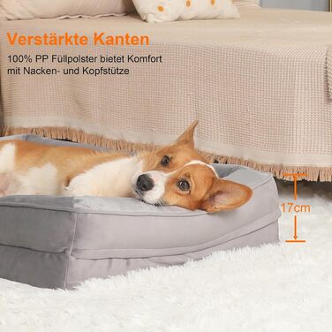 Ортопедичне ліжко для собак великих порід, ергономічне диван-лежанка з піною у формі ковчега, водонепроникне, неслизьке ліжко для собак 89x63 см, світло-сірий (світло-сірий, Д 89 x Ш 63 x В 17 см)