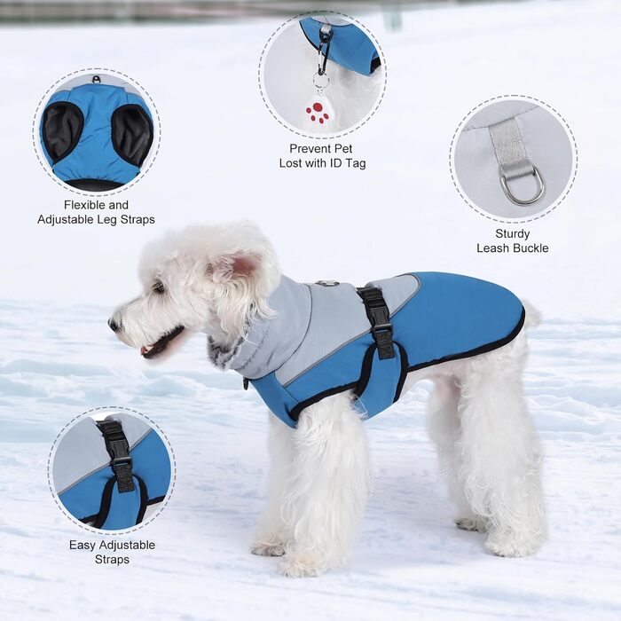 Зимова куртка для собак Savot Warmer Hundemante: водонепроникна, з регульованим капюшоном та флісовою жилеткою, з кільцем D, для собак середніх та великих порід (M, Синій)