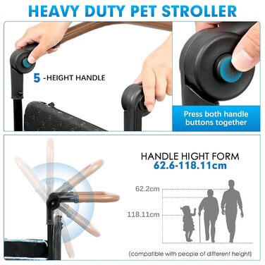 Сучасний візок для собак великих порід Snagle Paw з багажником, рампою та зручним ручним гальмом, чорно-синій