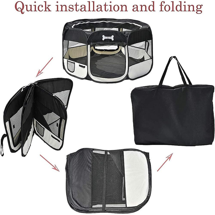 Вольєр для цуценят Melko 125x125x64 см, розкладний, чорний