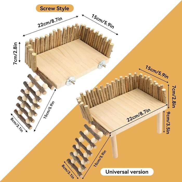 Платформа для хом'яків HERCHR: дерев'яна ігрова площадка, міст, іграшка для гризунів з огорожею. Підходить для тушканчиків та золотих ведмедиків