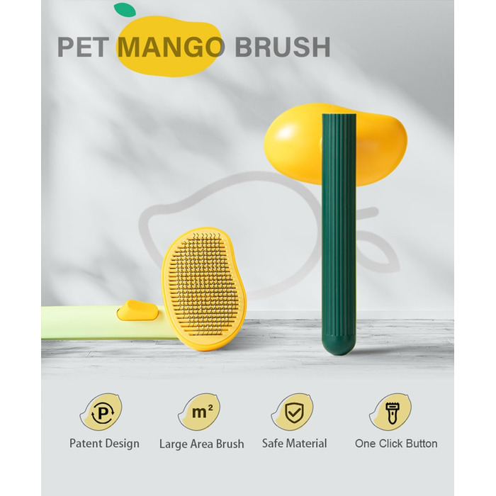 Щітка для собак і котів Mango, самоочисна, у формі манго, зелена
