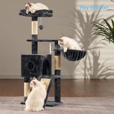 Котячий будиночок Hey-brother Kratzbaum 108 см: багатоярусний котячий комплекс з когтеточками, будиночком, гамаком та іграшками, кольори: рудий/чорний, MPJ007SBR (димно-сірий)