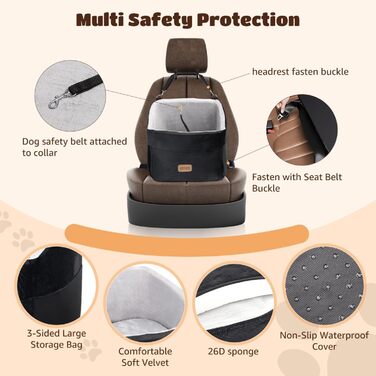 Автокрісло для собак Nobleza до 13 кг, 50x50x40 см, з підняттям, кишенями та поводок