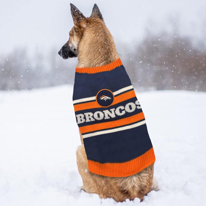 Теплий в'язаний светр для собак Pets First NFL Denver Broncos, XS, командний логотип, синій, для малих і великих порід