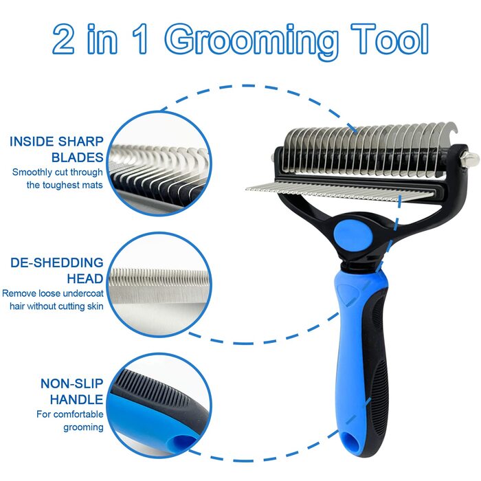 Щітка для грумінгу домашніх тварин проти ковтунів, для собак та котів, синього кольору