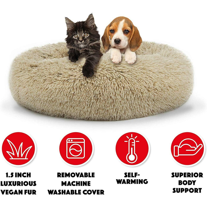 Кругле ліжко-гніздо для собак та котів, штучне хутро, Beige, 60 см