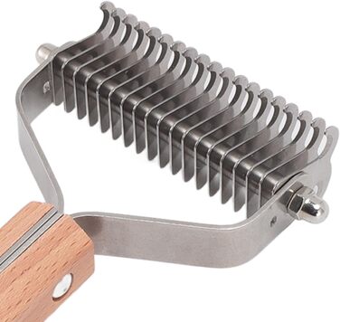 Гребінець для видалення підшерстка для тварин з нержавіючої сталі, двосторонній, з закругленими зубцями, зручна ручка з антиковзким дерев'яним покриттям, для всіх порід