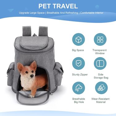 PETCUTE Рюкзак-переноска для собак і котів, сірий, до 6 кг