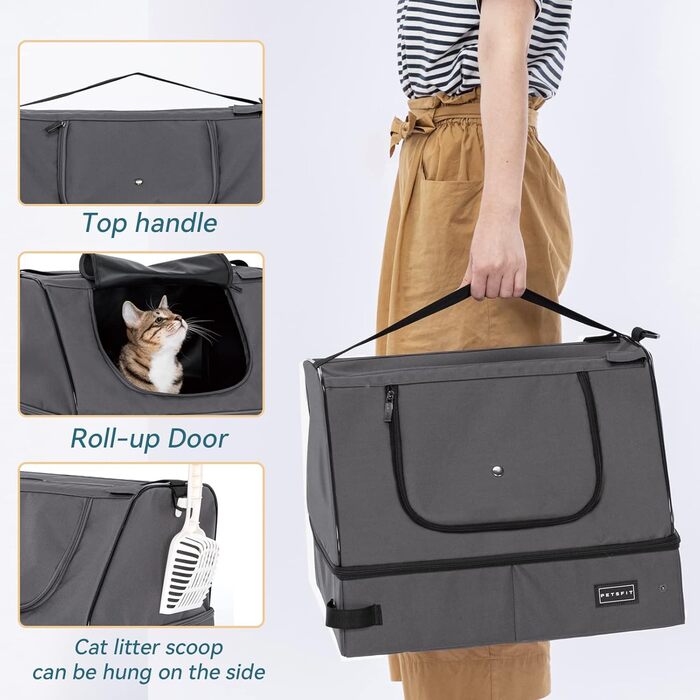 Переносний туалет для котів Petsfit, дорожній, складаний, сірий (44x33x34 см)
