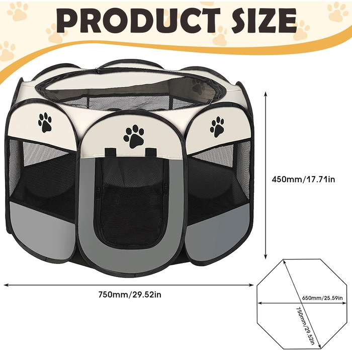 Складана переносна клітка-вольєр для собак та котів 74x74x43 см. Ідеально для цуценят, кроликів та інших дрібних тварин. Для дому та вулиці.
