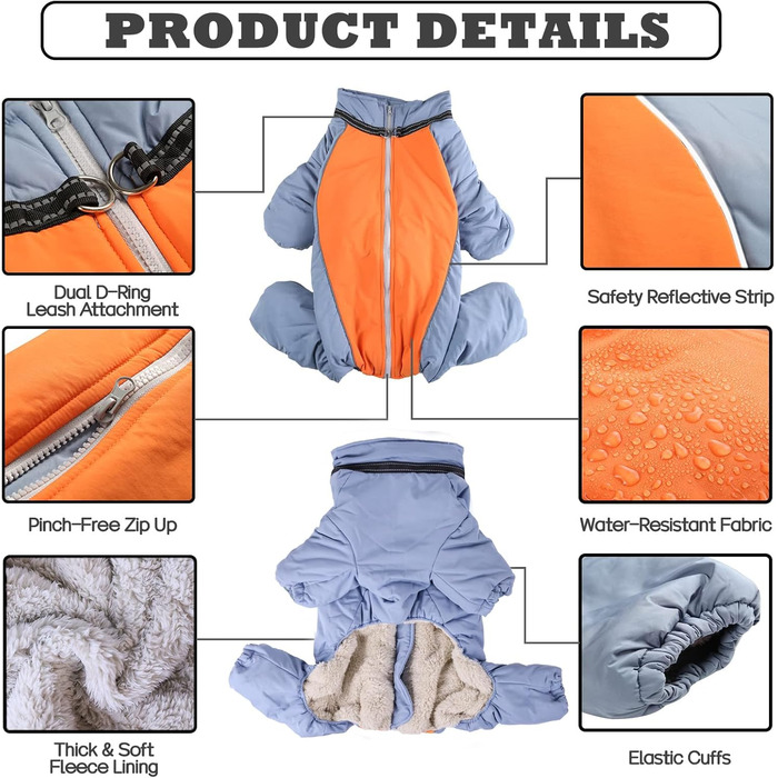Зимовий теплий пуховик для собак, світловідбиваючий, вітронепроникний, з підкладкою з флісу, водонепроникна куртка для собак з блискавкою та кріпленням для шлейки, HazeBlue, 20