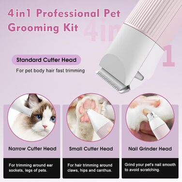 Машина для стрижки собак та котів Hoofun 4-в-1, бездротова, водонепроникна IPX7, професійна, з 4 насадками, для собак, котів, кроликів (рожева)