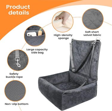 Автокрісло для цуценят та собак | Складане автоліжко | Зручне та безпечне перевезення тварин | Сіре