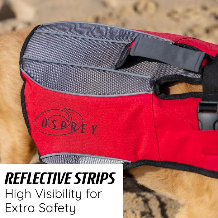 Оптимізована жилет для плавання собак Osprey, регульована, з ручкою, світловідбиваючі смуги, для малих, середніх та великих собак - жилет для безпечного плавання, XS